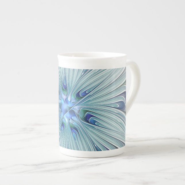Taza De Porcelana Belleza floral Resumen Flor Pastel azul moderno (Derecha)
