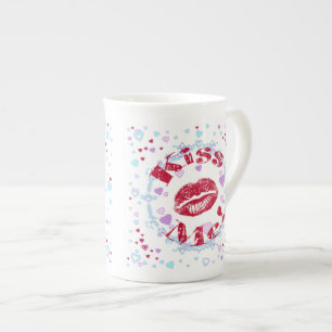 Taza De Porcelana ¡Bésame! Labios Rojos Con Corazón