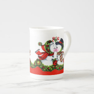 Taza De Porcelana Besar pares del muñeco de nieve