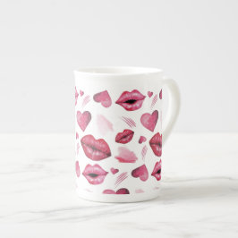 Taza De Porcelana Besos Y Corazones Patrón Acuarela