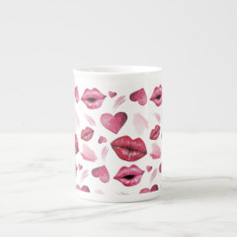 Taza De Porcelana Besos Y Corazones Patrón Acuarela