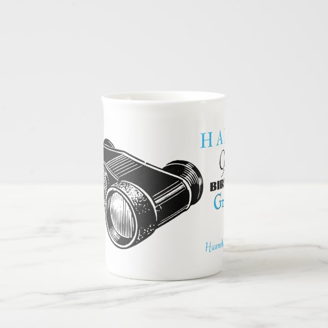 Taza De Porcelana Binoculares de época 90º cumpleaños Mug personaliz (Frente)