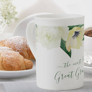 Taza De Porcelana Bisabuela Elegante Letra Flores Acuarela