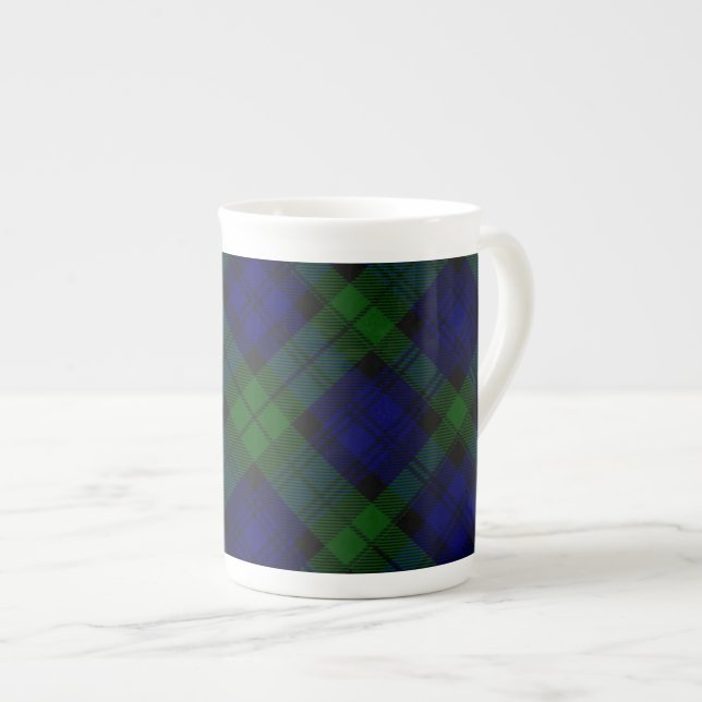Taza De Porcelana Black Watch Tartan Blue Green Plage (Derecha)
