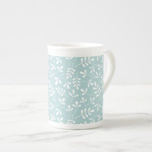 Taza De Porcelana Blanco clasificado del modelo de las hojas en azul