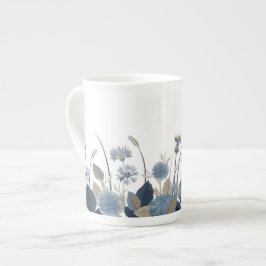 Taza De Porcelana Blue Dahlias Cornflower