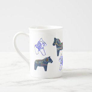 Taza De Porcelana Blue Dala Horses Mug