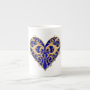 Taza De Porcelana Blue Filigree Heart Mug