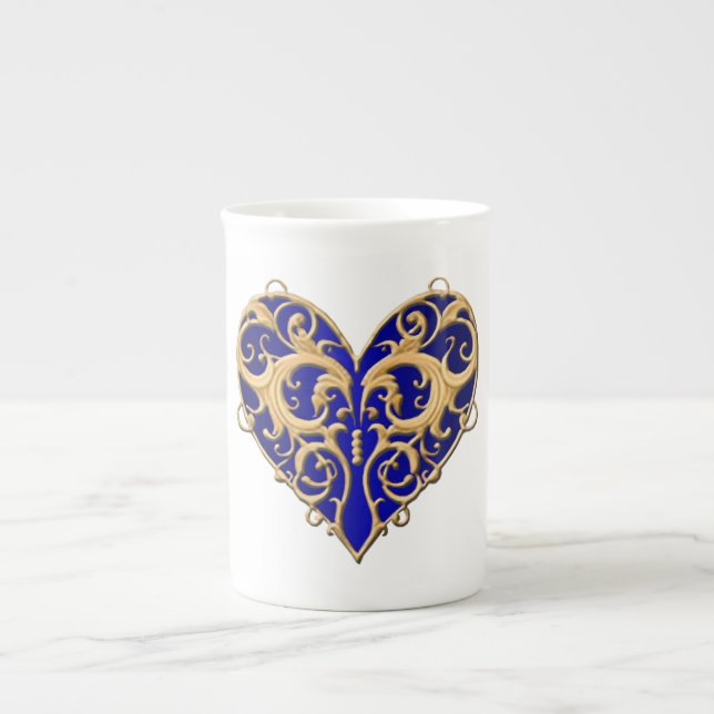 Taza De Porcelana Blue Filigree Heart Mug (Frente)