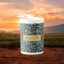 Taza De Porcelana Blue Gold Black Leopard Print con tu nombre
