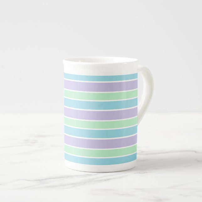 Taza De Porcelana Blue Green and Purple Pastel Stripes (Derecha)