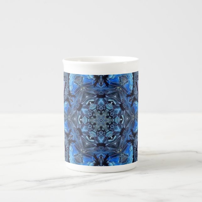 Taza De Porcelana Blue Lotus Mirror Mandala Art - Bone China Mug (Frente)