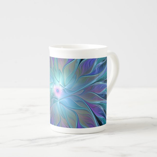 Taza De Porcelana Blue Purple Flower Dream Resumen arte fractal (Derecha)