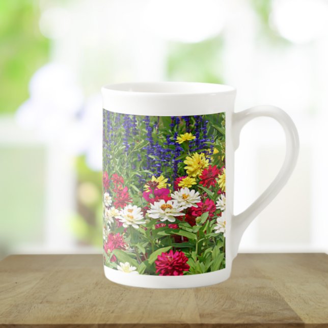Taza De Porcelana Blue Salvia y Zinnia Garden Floral (In Situ)