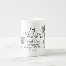 Taza De Porcelana Boda Aniversario del Acero Rosas