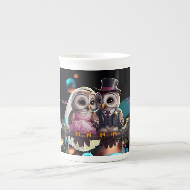Taza De Porcelana Boda de búho personalizado (Frente)