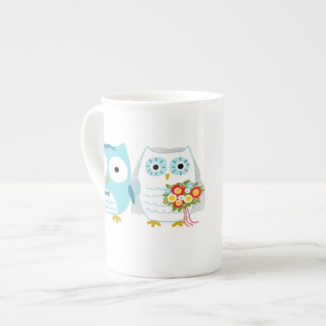 Taza De Porcelana Boda de lechuzas recién casadas con Personalizado  (Izquierda)