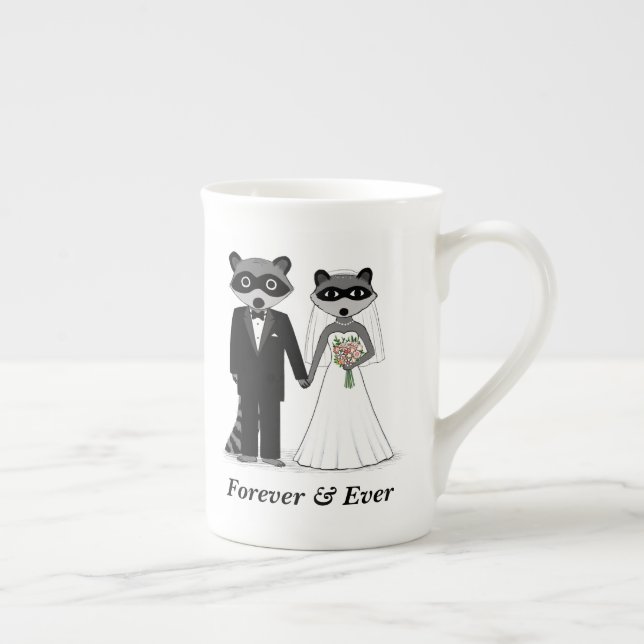 Taza De Porcelana Boda  de Raccoons y Personalizado de Groom (Derecha)