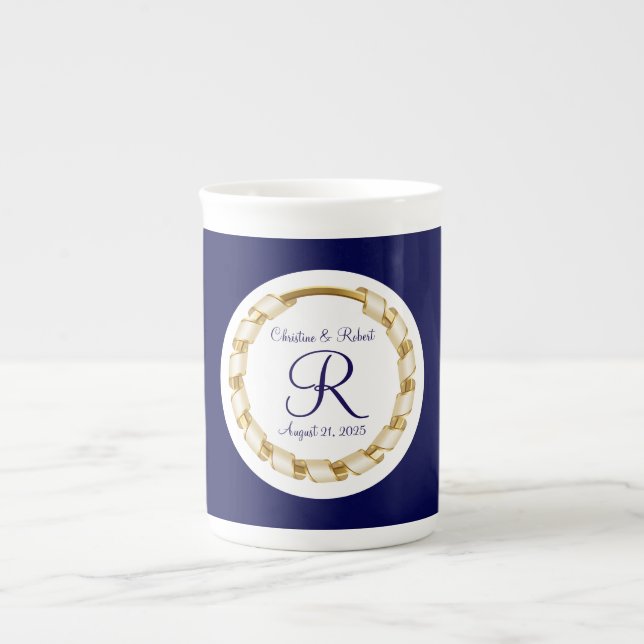 Taza De Porcelana Boda Monogramado (Frente)