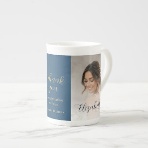 Taza De Porcelana Boda personalizada con lunares dorados y azules