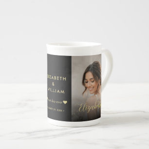 Taza De Porcelana Boda personalizada con lunares dorados y negros