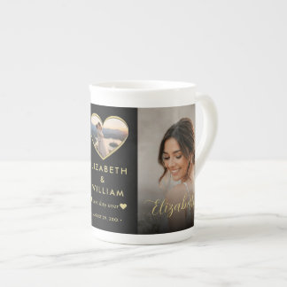 Taza De Porcelana Boda personalizada con lunares dorados y negros