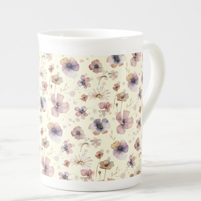 Taza De Porcelana Boho Cream Blush Watercolor Wildflower (Subido por el creador)