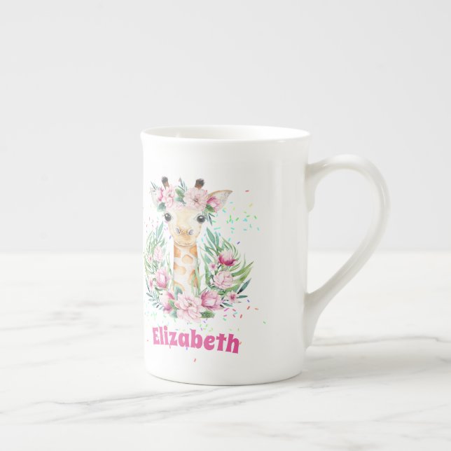 Taza De Porcelana Boho Giraffe Flores Nombradas Chicas, regalos para (Derecha)