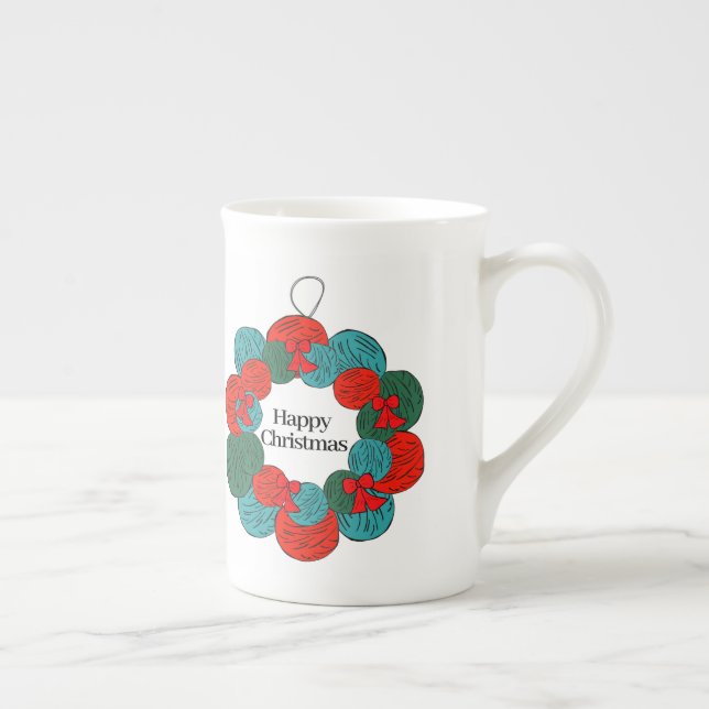 Taza De Porcelana Bolas de lana Navidades de pompon (Derecha)