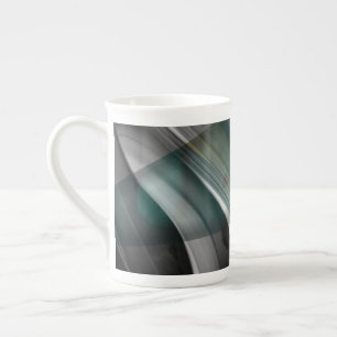 Taza De Porcelana Bone China Mug Resumen Arte Blanco Negro Verde