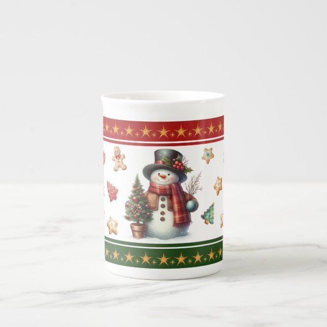Taza De Porcelana Bone China Mug with Snowman and Christmas Cookies (Frente)