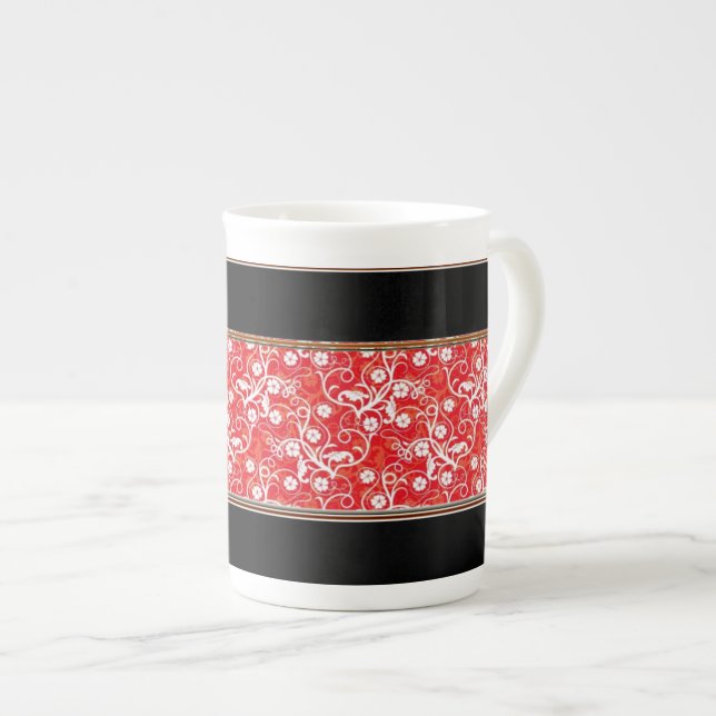 Taza De Porcelana Bone China Red & White Swirl Mug (Derecha)