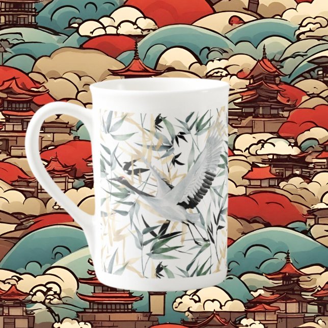 Taza De Porcelana bonitas hojas de aves japonesas (Subido por el creador)