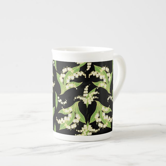 Taza De Porcelana Bonito Hueso China Mug: Lilies of the Valley, Blac (Derecha)