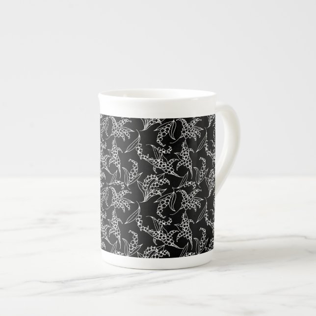 Taza De Porcelana Bonito Hueso China Mug: Lilies of the Valley, Blac (Derecha)