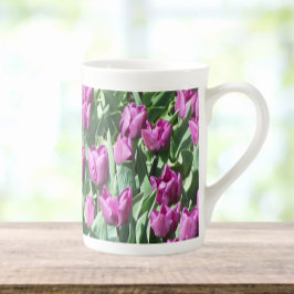 Taza De Porcelana Bonito Morado Tulips Floral