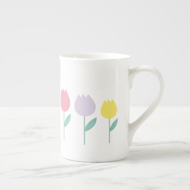 Taza De Porcelana Bonito Tulips Pastel Floral (Derecha)