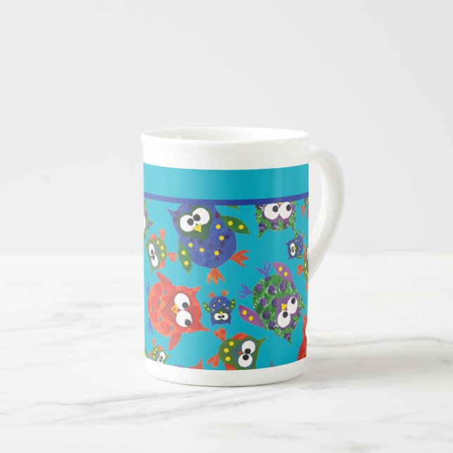 Taza De Porcelana Bono de búho de personalizado, azul turquesa (Derecha)