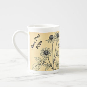 Taza De Porcelana Botánica de Té Herbal Vintage Minimalista