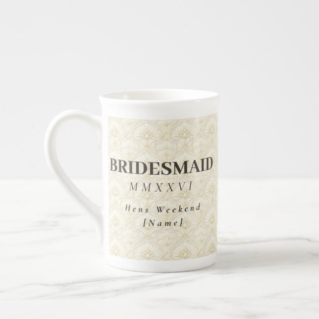 Taza De Porcelana Bridesmaid | Ornamental Art Deco – Ivory Keepsake (Izquierda)