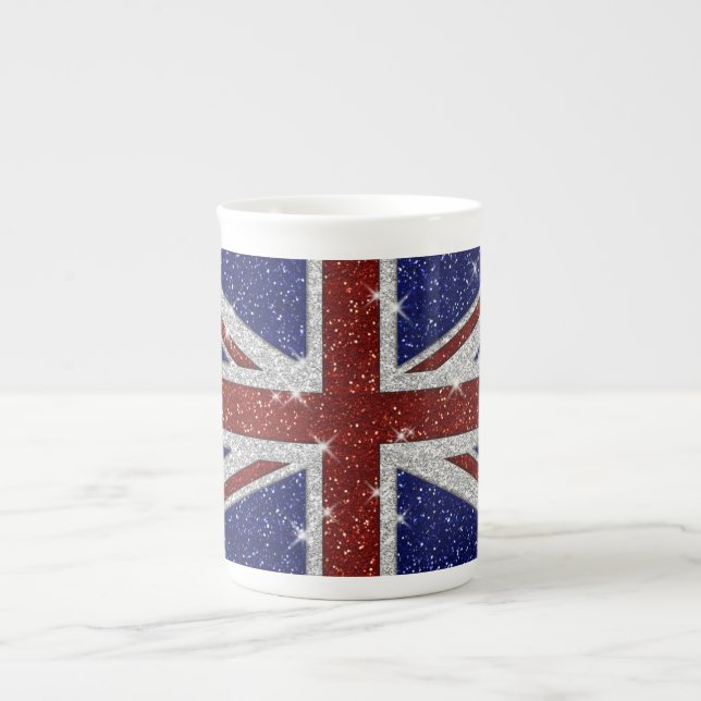 Taza De Porcelana Brilla la bandera brillante de Union Jack de la (Frente)