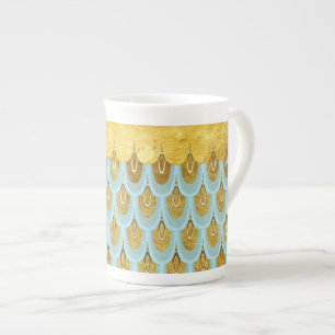 Taza De Porcelana Brillante azul Verde azulado Purpurina Sirena Esca