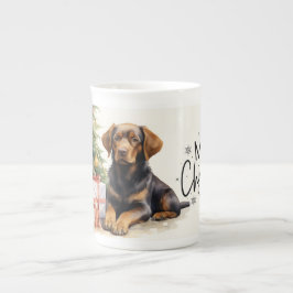Taza De Porcelana Brown Puppy Merry Christmas