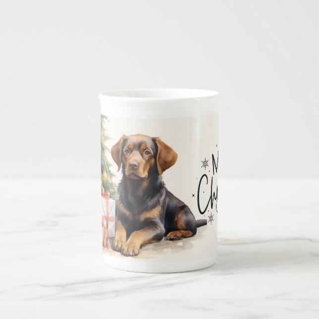 Taza De Porcelana Brown Puppy Merry Christmas (Frente)