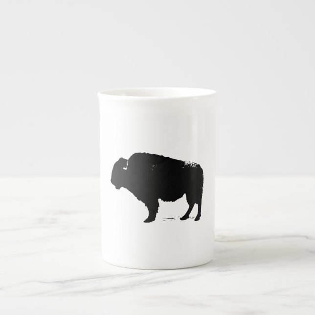 Taza De Porcelana Búfalo de arte pop negro y blanco (Frente)