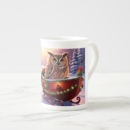 Taza De Porcelana Búho en trineo durante las vacaciones