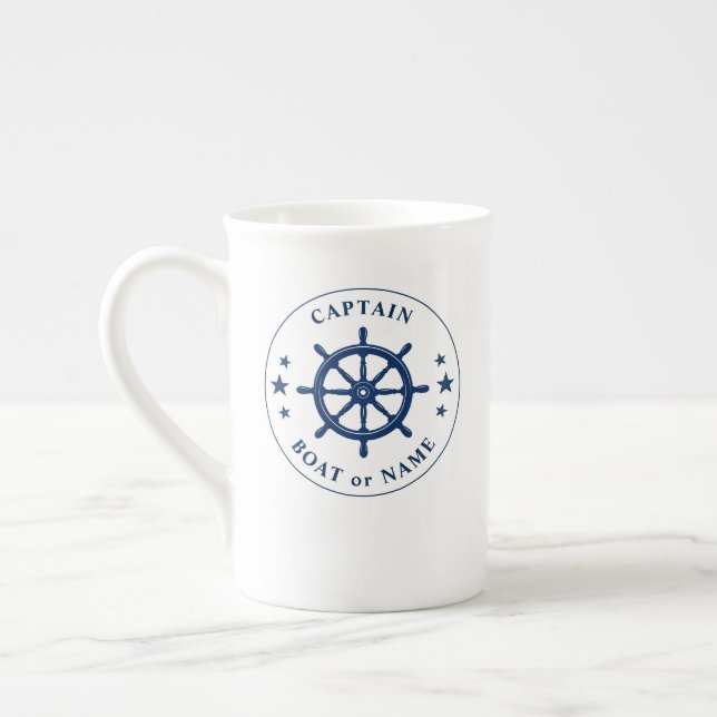 Taza De Porcelana Buques náuticos Estrellas de la rueda Capitán Nomb (Izquierda)
