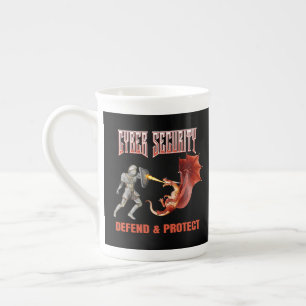 Taza De Porcelana Caballero de Ciberseguridad Defensa de Dragón