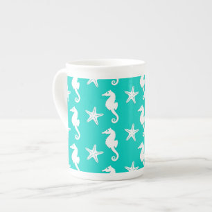 Taza De Porcelana Caballito de mar y estrella de mar - blanco sobre 