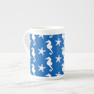 Taza De Porcelana Caballito de mar y estrella de mar - blanco sobre